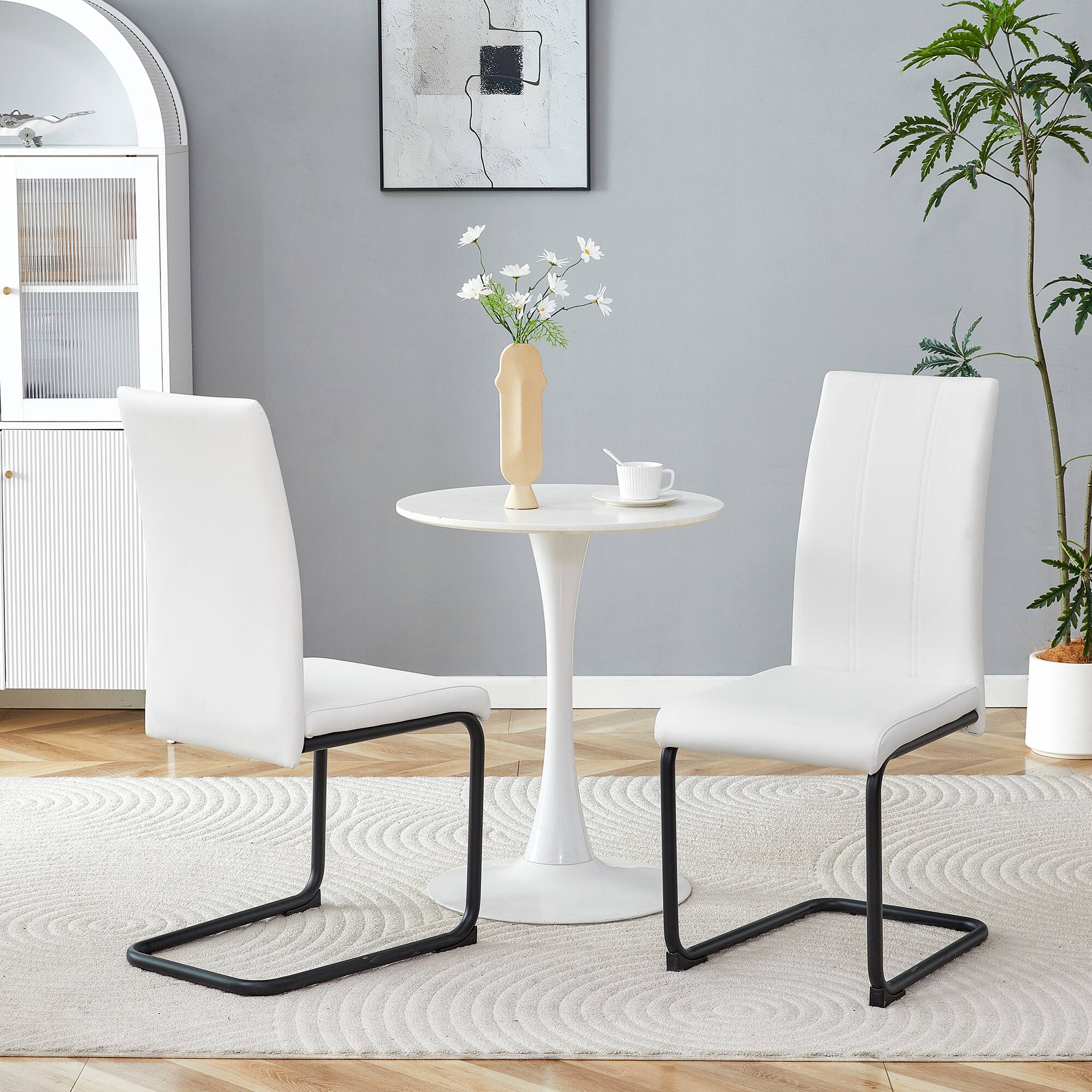 Alt View 2. Loheer - PU Upholstered Dining Chairs Set of 4 - High Back, Metal Legs - Black,White.