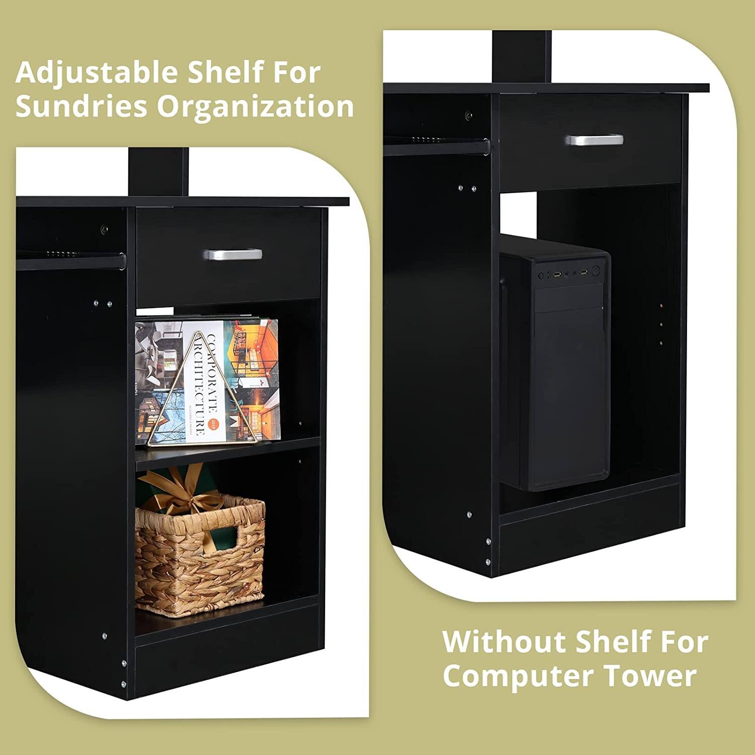 Adjustable Shelf For Sundries Organization

Without Shelf For Computer Tower