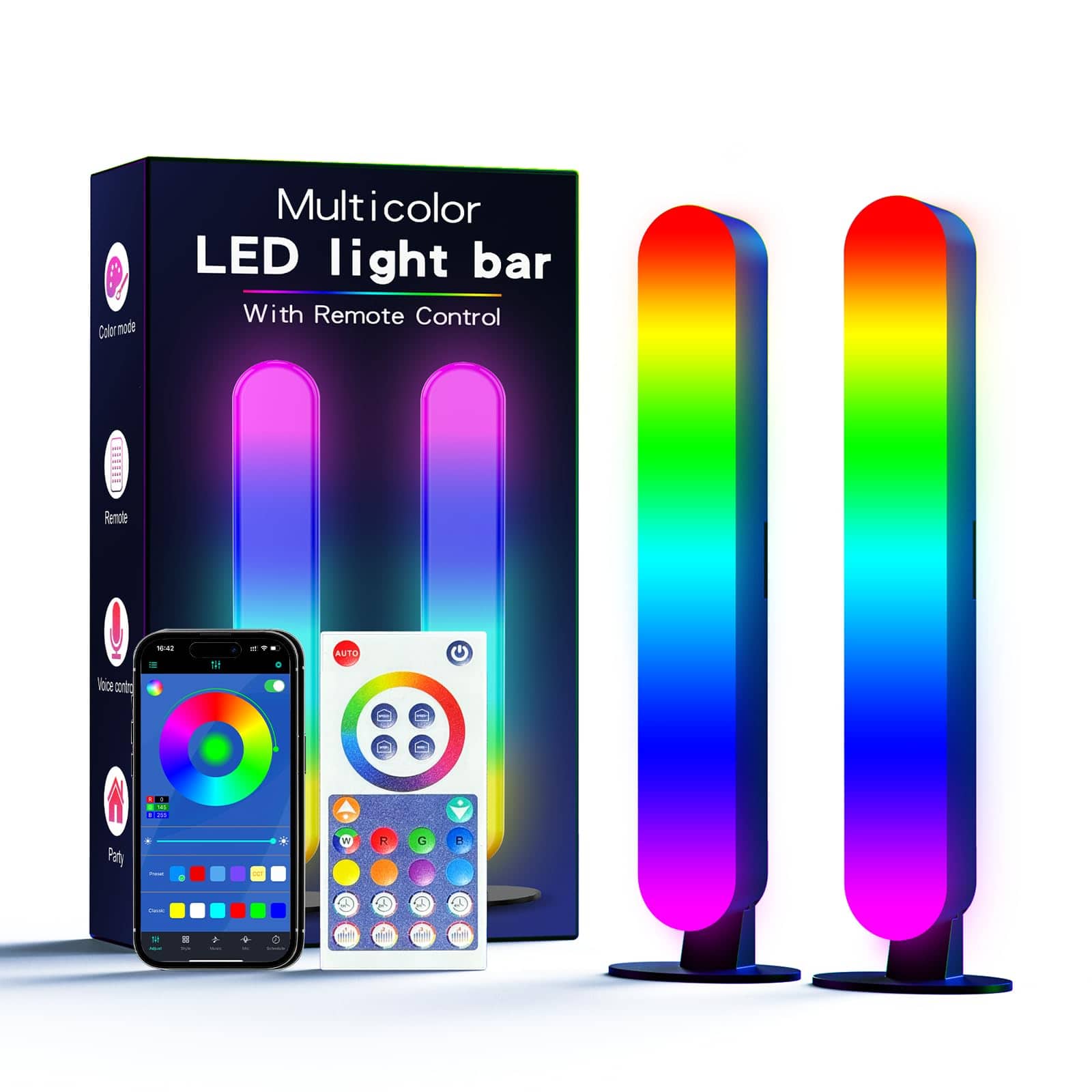 Pacoar Cade - Led Light Lamp Led Light Bar Music Synced Rgb Bars 16 Million Colors Changing Tv With Remote & Timing - APP Control