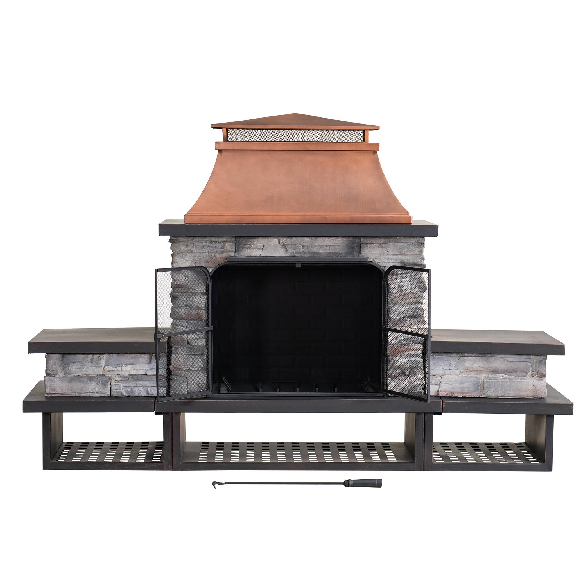 Front. SUNJOY - Sunjoy Bel Aire Wood Burning Fireplace - Copper - Copper and Black.