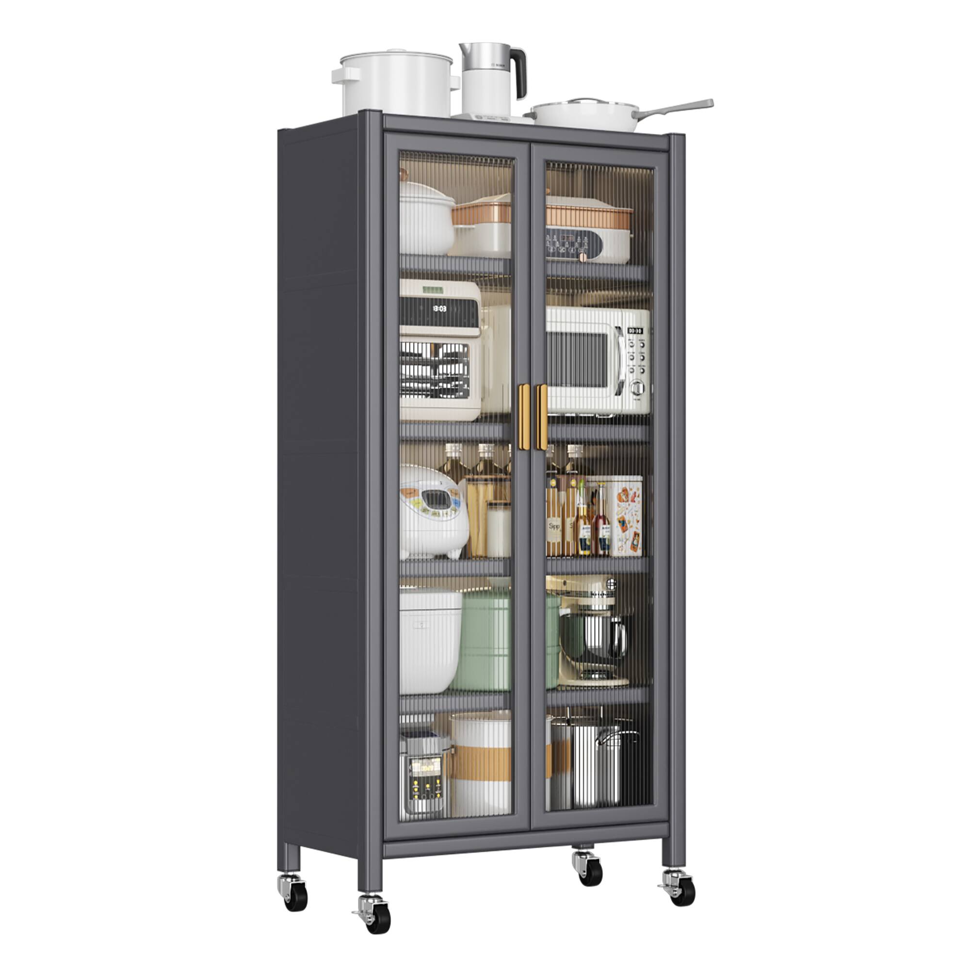 Front. Spaco - Spaco Tall Open Kitchen Storage Cabinet,Multilevel Open Shelving for Microwave,Bowls,Floor to Ceiling Storage Organizer - Grey.