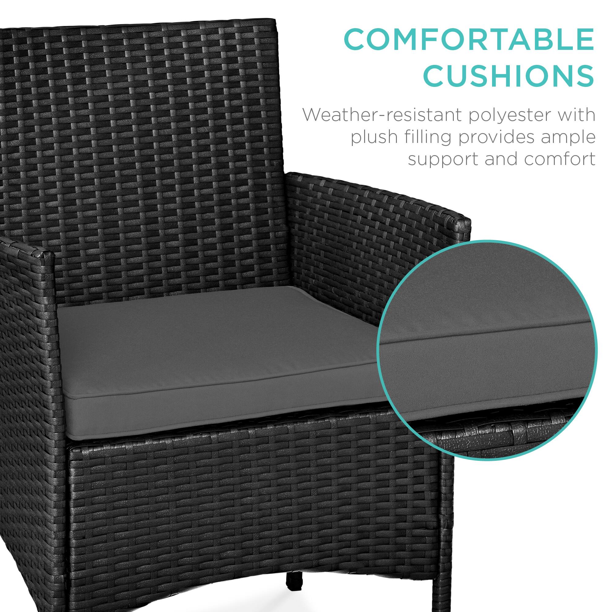 COMFORTABLE CUSHIONS

Weather-resistant polyester with plush filling provides ample support and comfort