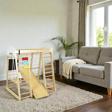 Front. BreeBe - 8-in-1 Kids’ Outdoor Climbing Set with Slide & Swing - Natural.