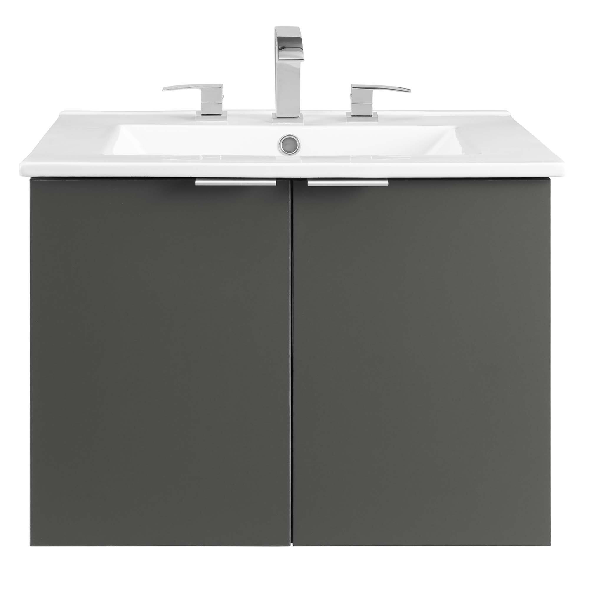 Alt View 3. Modway - Maybelle Wall-Mount Bathroom Vanity Basin Included - Gray White.