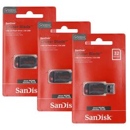 3x SanDisk Cruzer Blade USB Flash Drive - 32GB - Red