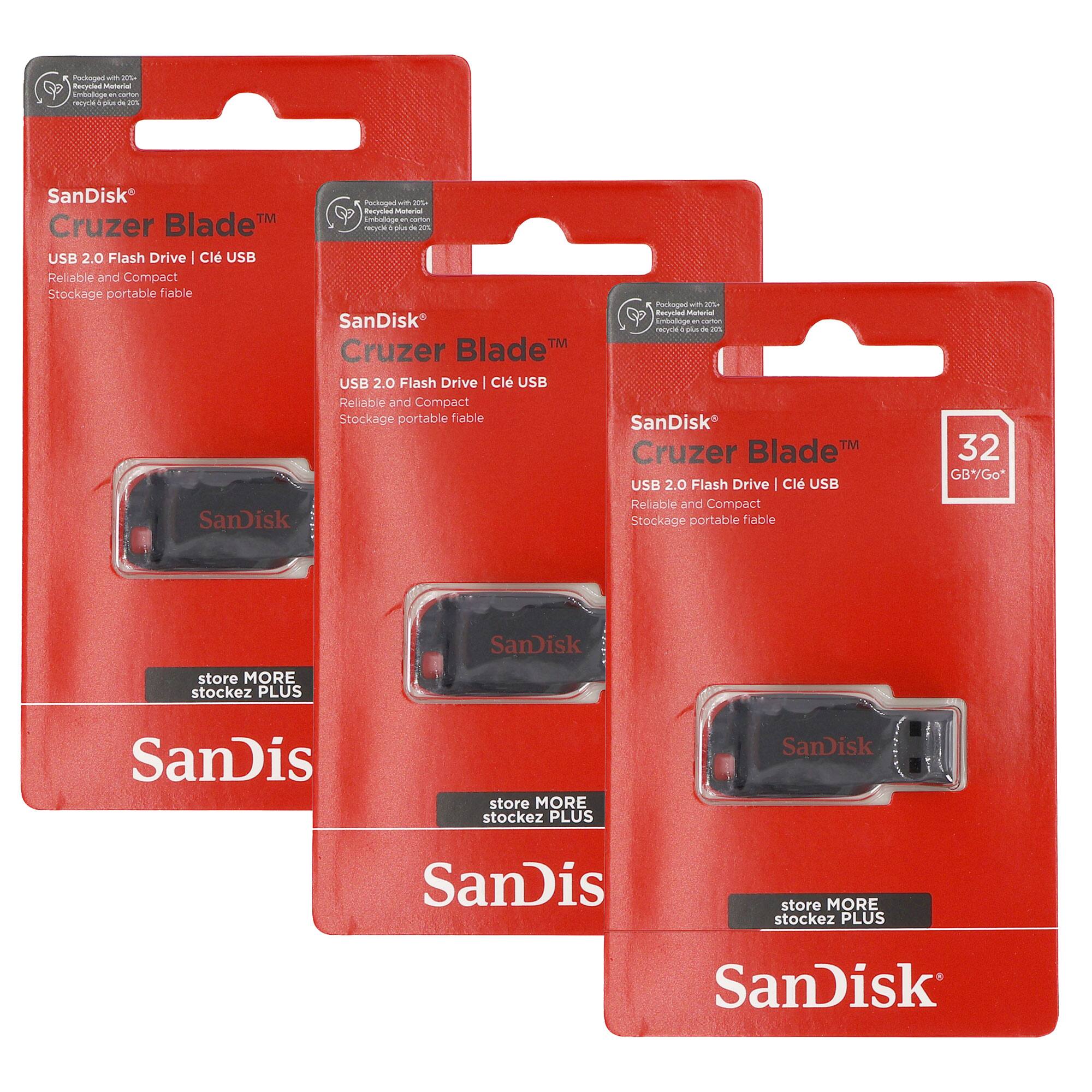 3x SanDisk Cruzer Blade USB Flash Drive - 32GB - Red