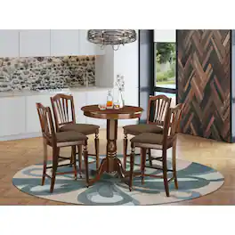 East West Furniture - EDCH5-MAH-C 5 PC counter height set - high Table and 4 Dining Chairs - Mahogany