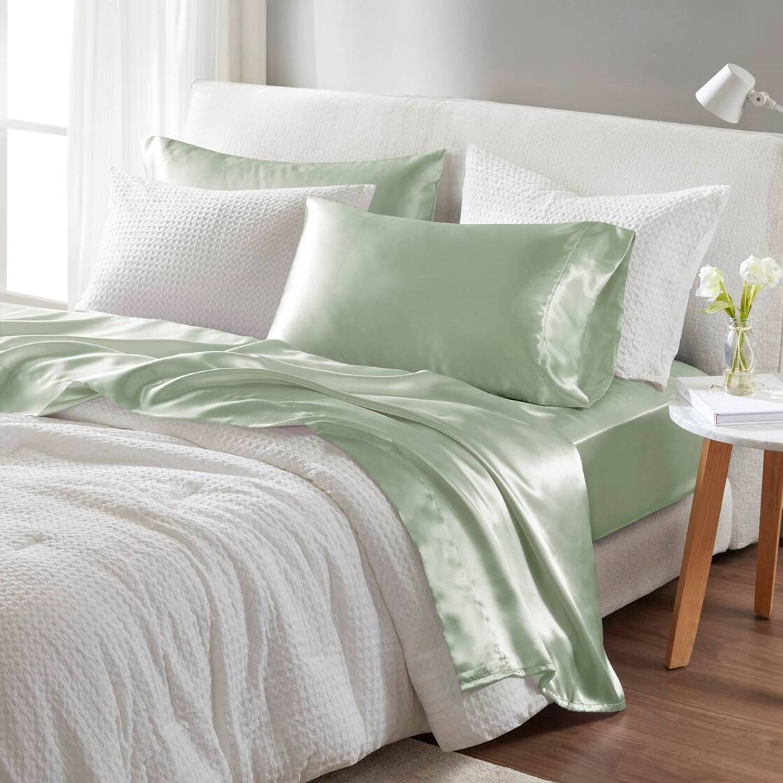 Gracie Mills - Coralie 6-Piece Wrinkle-free Satin Sheet Set - Sage - Thumbnail 2