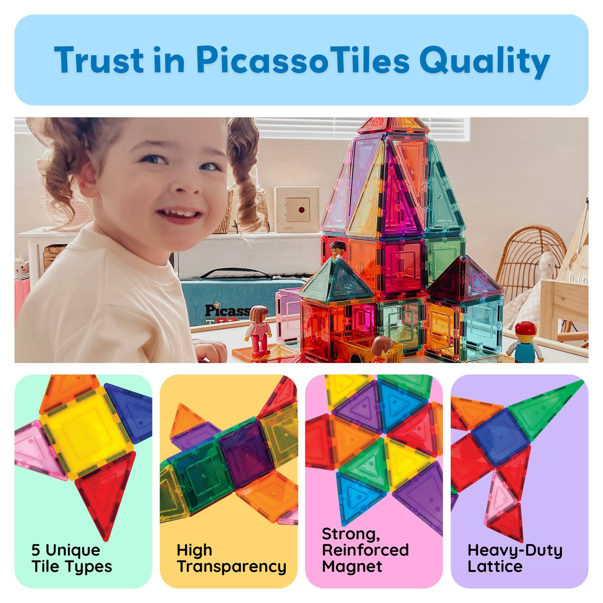 Trust in PicassoTiles Quality

5 Unique Tile Types
High Transparency
Strong, Reinforced Magnet
Heavy-Duty Lattice