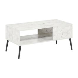 FurniFact - Coffee Table with Wood Legs Mid Century Style Design - Marble White