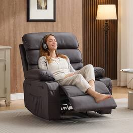 Babevy - Ergonomic PU Leather Recliner Chair with Massage & Heat, Adjustable Backrest and Footrest, for Adults & Nursery - Coffee