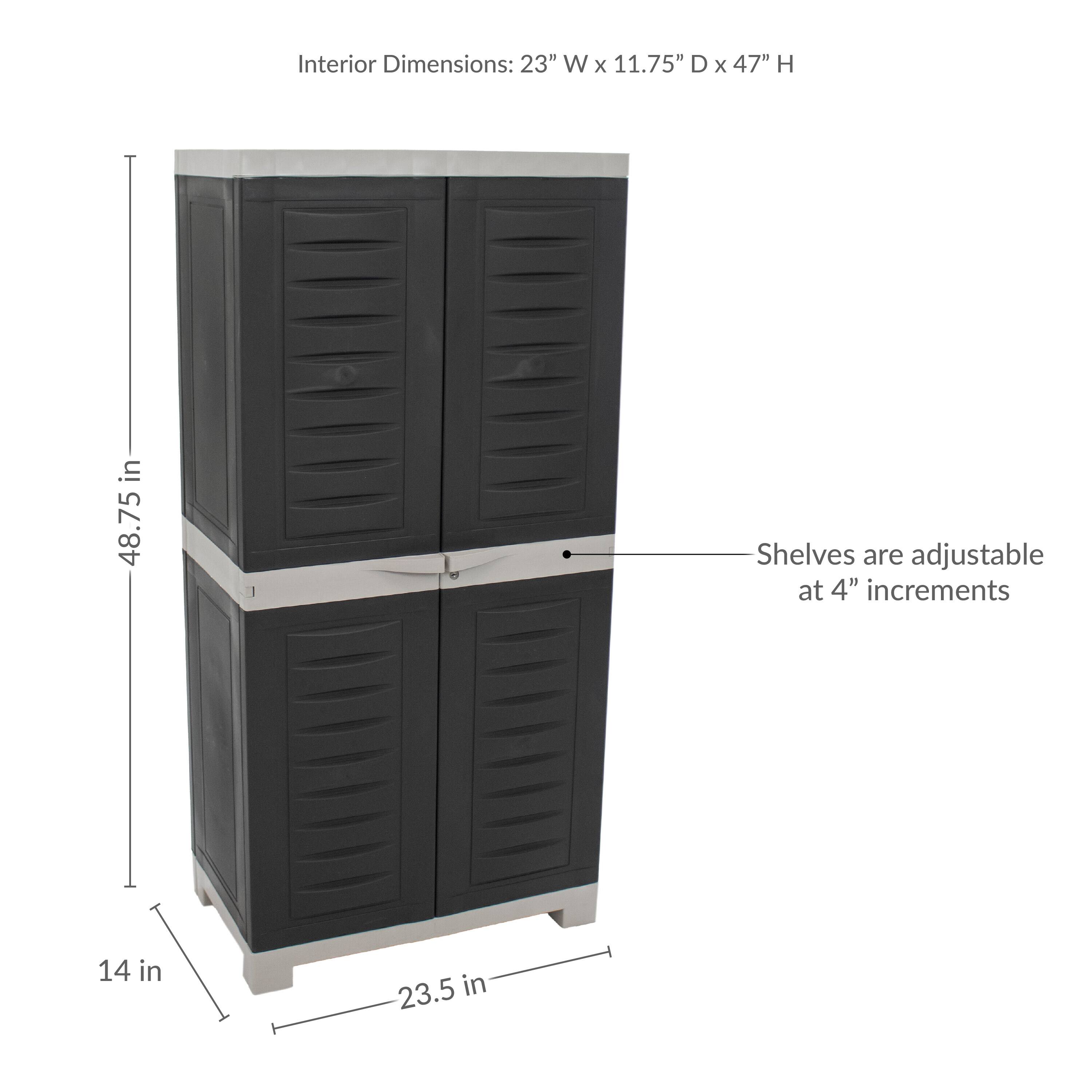 Interior Dimensions: 23" W x 11.75" D x 47" H  
Shelves are adjustable at 4" increments  
48.75"  
14"  
23.5"