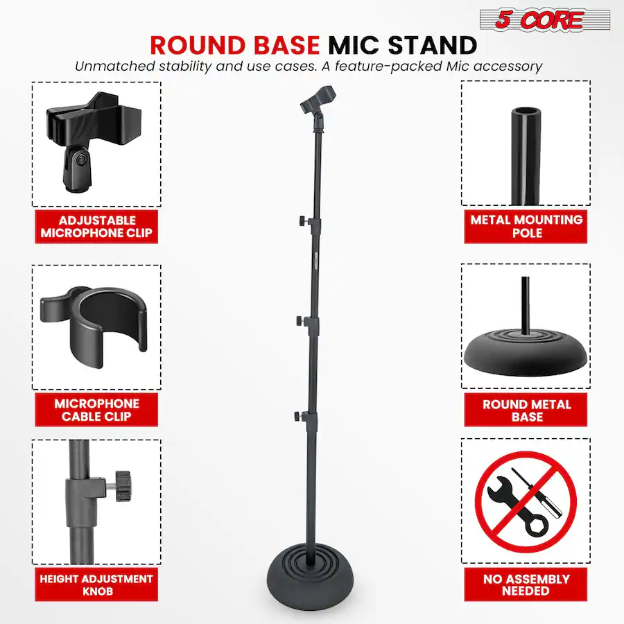5 CORE 5Core Mic Stand Pair Floor Adjustable Universal Heavy Duty ...