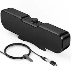 Front. Dazzed Corner - Computer Speakers for Desktop PC Monitor, Easy Volume Knob - Black.