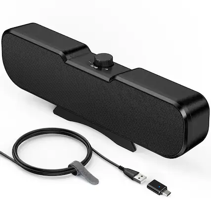 Front. Dazzed Corner - Computer Speakers for Desktop PC Monitor, Easy Volume Knob - Black.