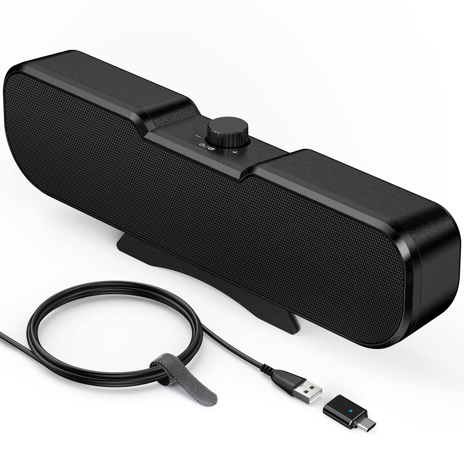 Front. Dazzed Corner - Computer Speakers for Desktop PC Monitor, Easy Volume Knob - Black.