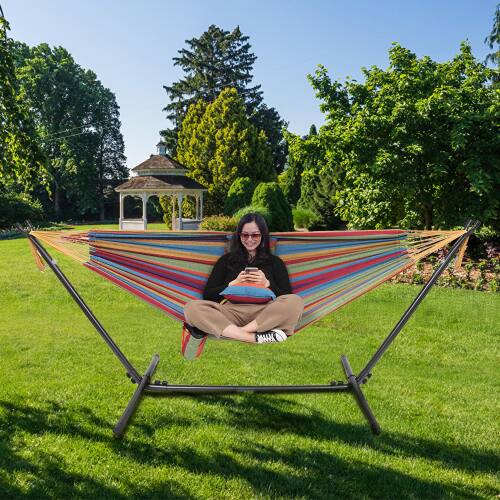 Alt View 8. Winado - 9FT Heavy Duty Hammock Set 2-Person Double with Stand, Portable Carrying Bag for Indoor Outdoor Patio Deck Yard Beach - Rainbow Stripes.
