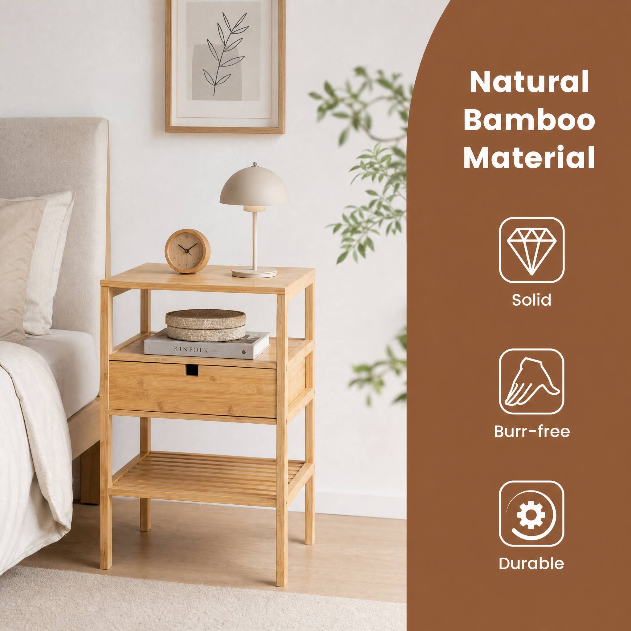 Natural Bamboo Material

- Solid
- Burr-free
- Durable