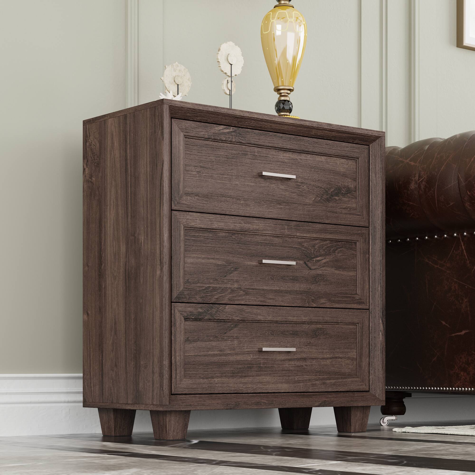 Alt View 9. Famapy - Famapy 3 - Drawer Nightstand: Dark Wood Style for Organized Living - Brown.