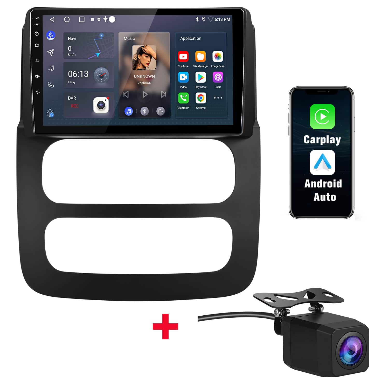 Junsun - Backup Camera 9" 2+64GB Android 15 carplay For Dodge RAM 1500/2500/3500 2002-2005 Car Radio Stereo GPS Navi WIFI RDS SWC - Black