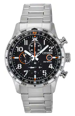 Citizen - Eco-Drive Chronograph Stainless Steel Black Dial CA0790-83E 100M Men's Watch - Silver/Black
