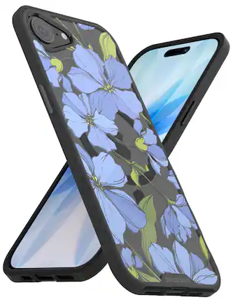 Front. Smartish - Smartish iPhone 17e/16e MagSafe Case - Gripmunk Protective Slim Grip Magnetic Cover - Blue Blossoms - Blue.