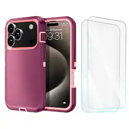 Bundle - Entronix - for iPhone 18 Pro Max/ 17 Pro Max - Heavy Duty Case & 2 Clear Screen Protectors - Burgundy
