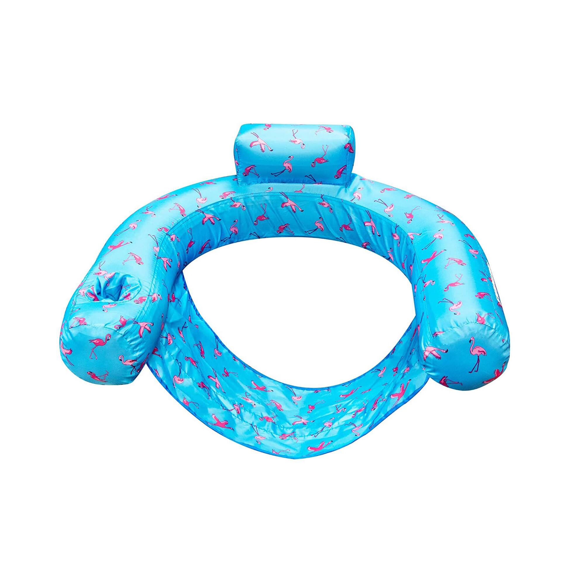 Front. Swimline - Flamingo Fabric Covered Floating U-Seat Pool Chair Float - 32" - Blue.