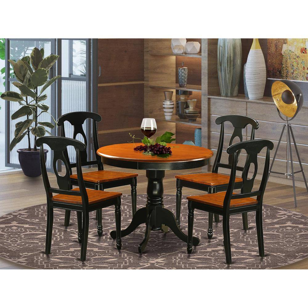 Back. East West Furniture - 5 PC Dining set including 4 Wood Chairs in Black - Black & Cherry.