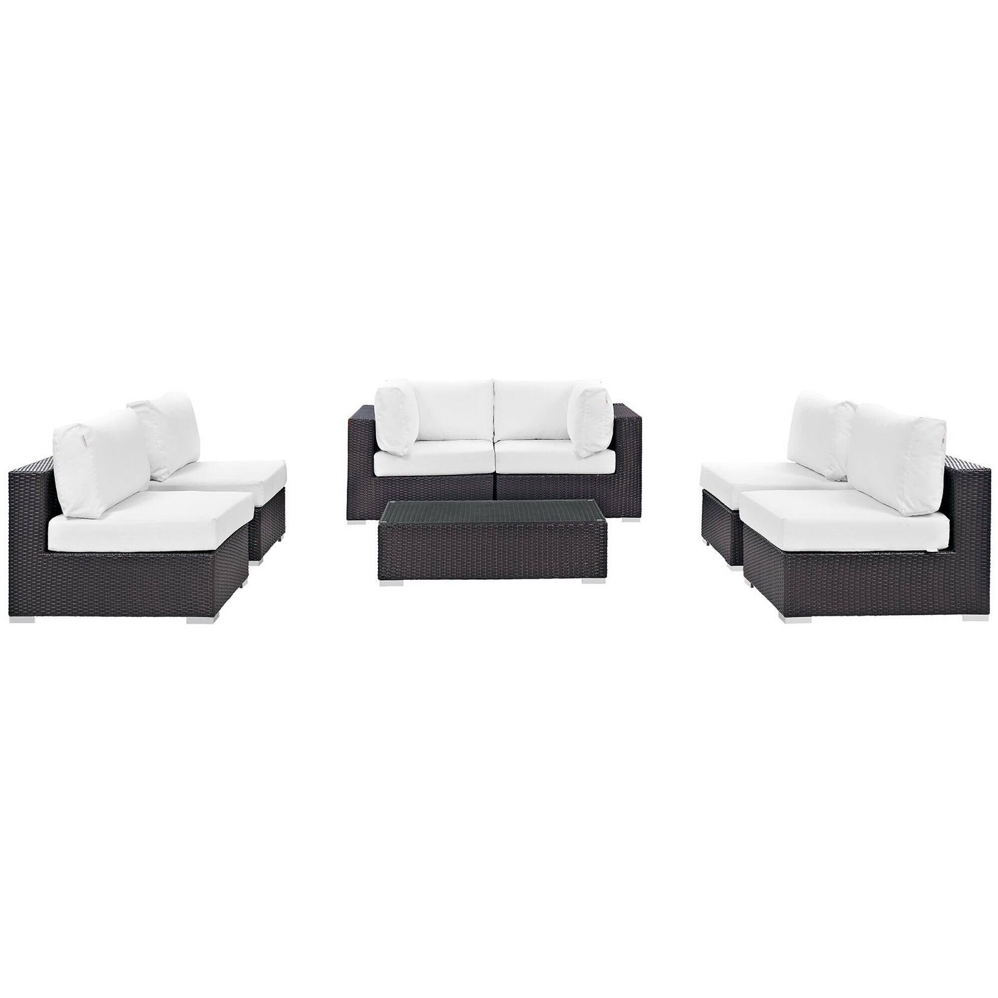 Left. Modway - Convene 7-Piece Outdoor Patio Sectional Set - Powder-Coated Aluminum Frame, Cushioned Seats, No Assembly Required - Espresso White.