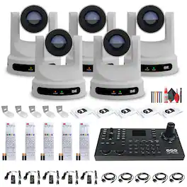 5 x PTZOptics Move SE PTZ Camera with 20x Optical Zoom + SuperJoy PTZ Camera Controller + 5 x Wall Mount