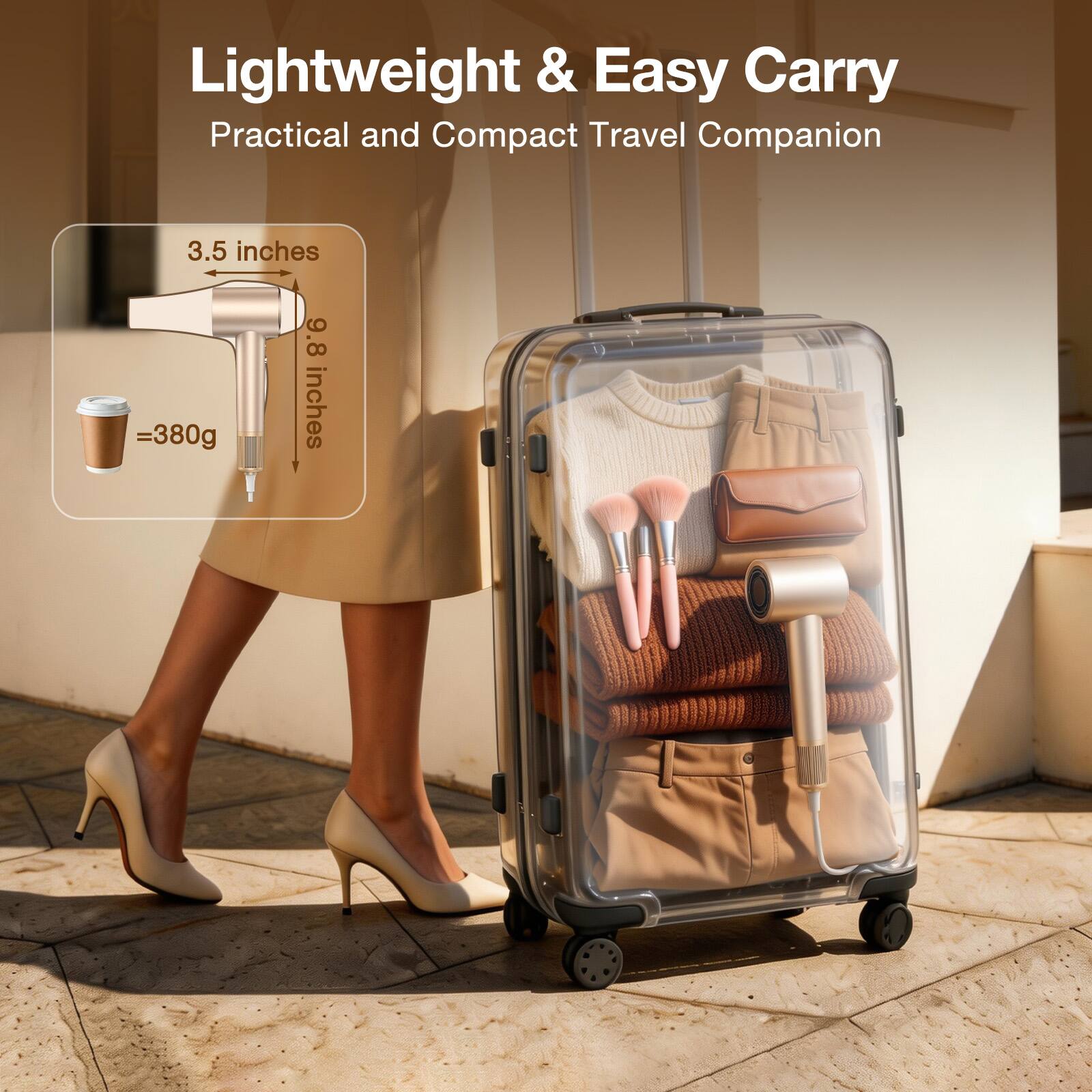 Lightweight & Easy Carry  
Practical and Compact Travel Companion  

3.5 inches  
9.8 inches  
= 380g