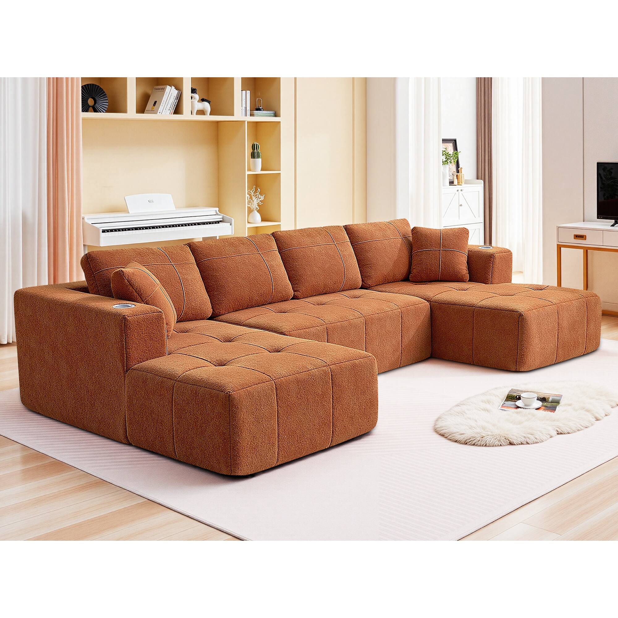 Alt View 4. KERDOM - Boneless Oversized Sectional U Shaped Sofa Couch, Plush Sleeper Sofa Chaise Lounge, Deep Seat Corner Couch Assembly Free - Reddish Brown.