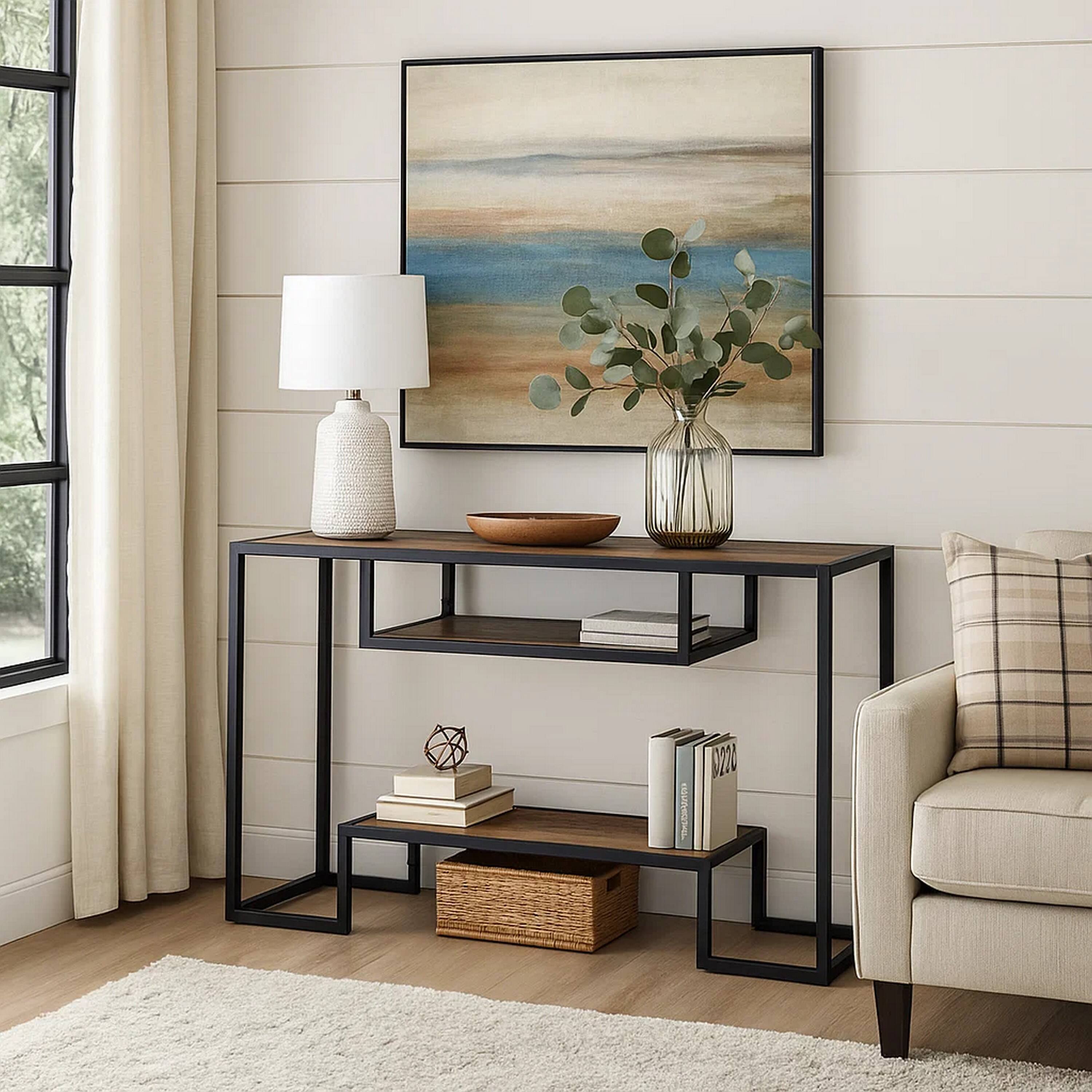 Alt View 6. Manhattan Lane - Lea 48 Inch Wood Sideboard Sofa Table, Grain Details, Metal, Rustic Oak - Brown.