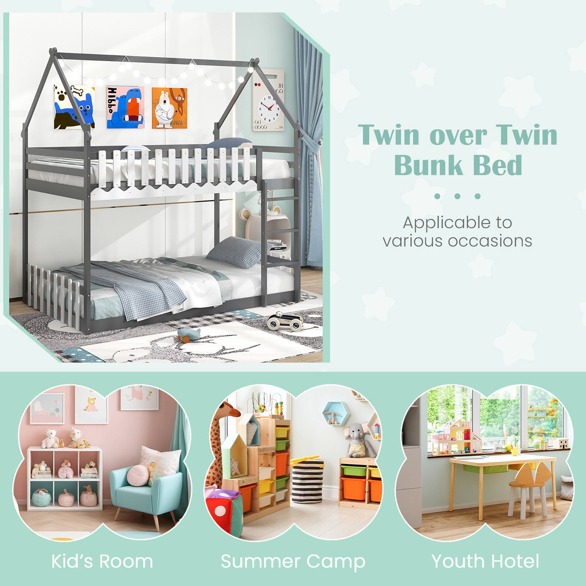 Twin over Twin Bunk Bed ... Applicable to various occasions

Kid's Room
Summer Camp
Youth Hotel