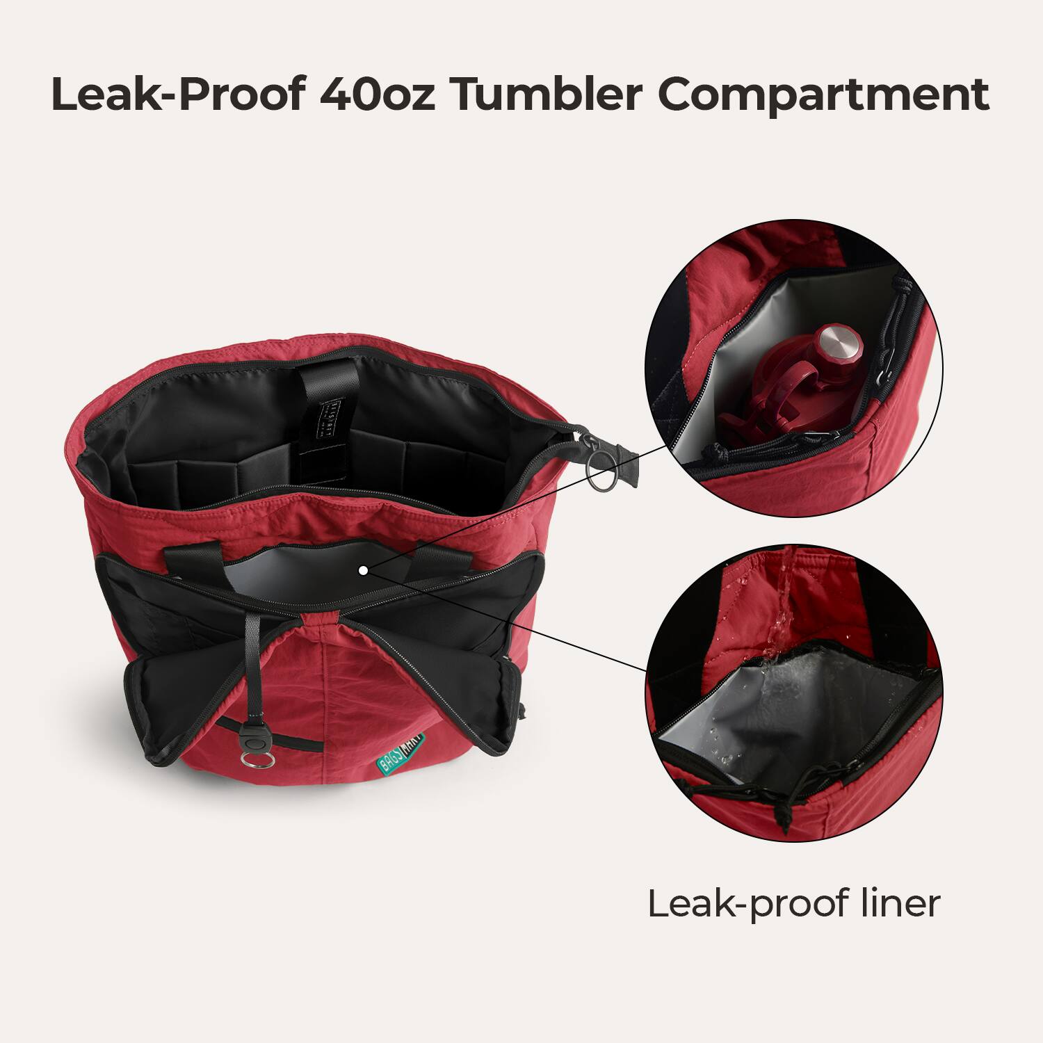 Leak-Proof 40oz Tumbler Compartment

BROSAN MAD BASS

Leak-proof liner