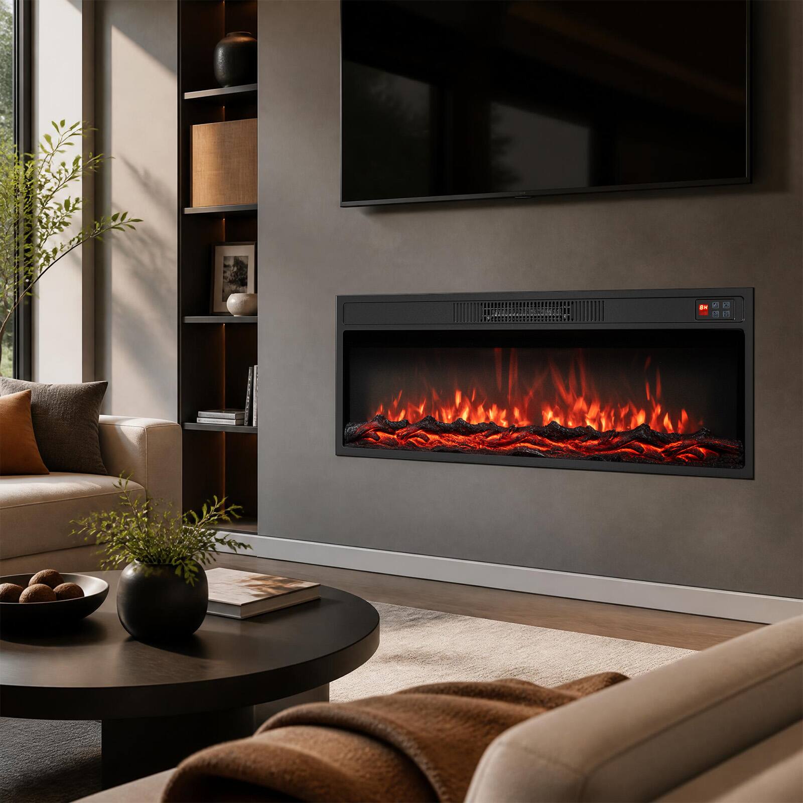 Alt View 1. Costway - Costway 36" Recessed Electric Fireplace Heater with Adjustable Flame Colors & Brightness - Black 36".