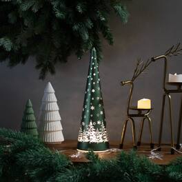 Northlight - LED Lighted Snowy Forest Glass Christmas Cone Tree Decoration - 11.5" - Green