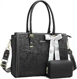 mosiso - Laptop Bag for Women 17-17.3 inch PU Leather Tote Bag Work Briefcase Computer Bags - Black