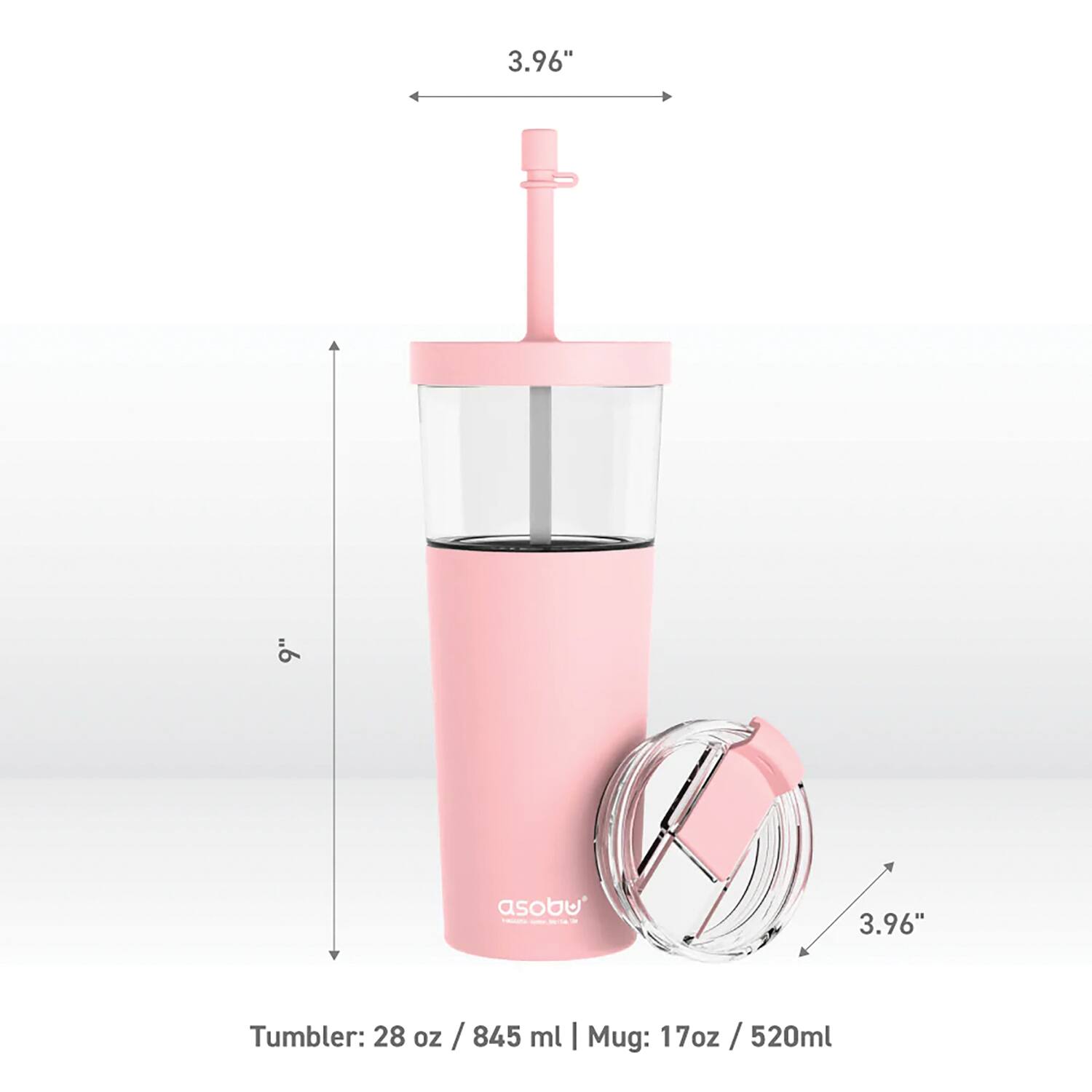 3.96"  
Tumbler: 28 oz / 845 ml  
Mug: 17 oz / 520 ml  

3.96"  
6"