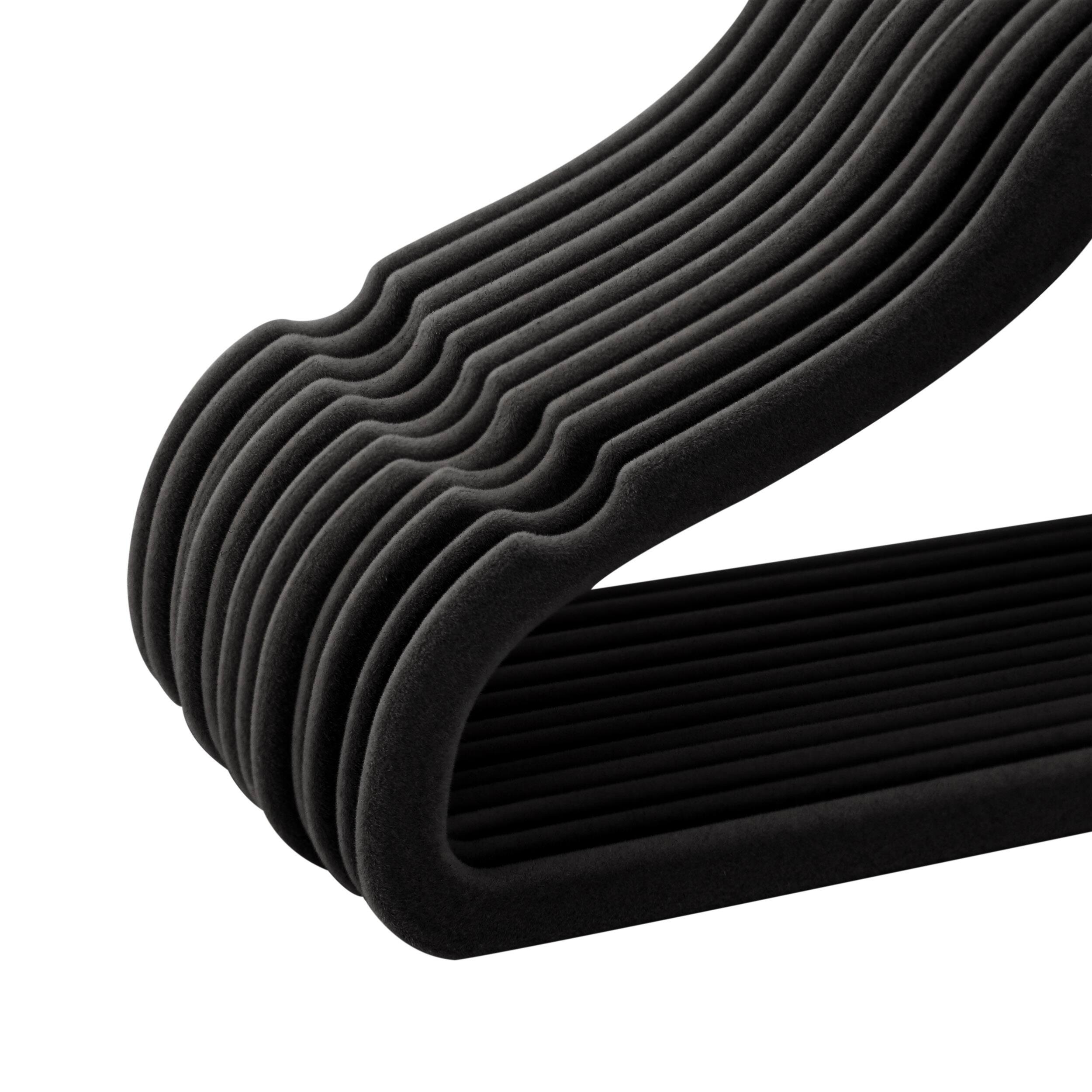 Alt View 2. Elama - Kids Basics 50 Piece Non-Slip Velvet Space Saving Notched Shoulder Clothes Hangers - Black.