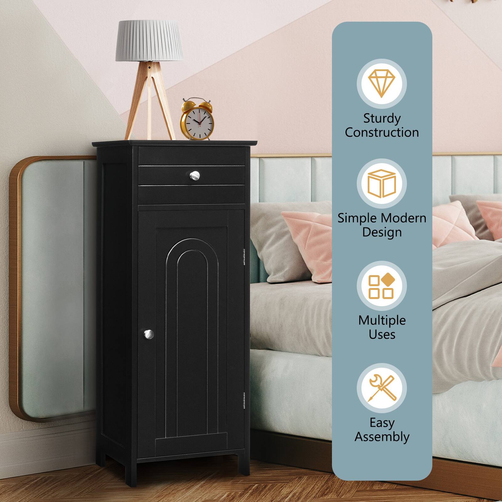 Sturdy Construction, Simple Modern Design, Multiple Uses, Easy Assembly