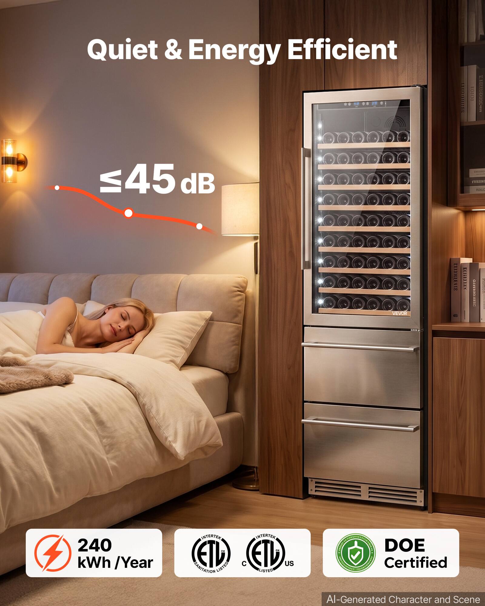 Quiet & Energy Efficient

≤45 dB

240 kWh / Year

INTERTEK ETL LISTED SANITATION

INTERTEK ETL US LISTED

DOE Certified

AI-Generated Character and Scene