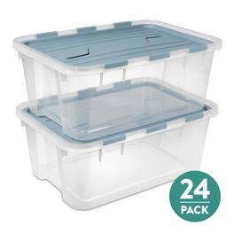 Sterilite - 40 Qt Hinged Lid Storage Box, Plastic Container, Washed Blue, 24 Pack