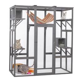 Pefilos - 70" Outdoor Cat Houses, Large Wood Cat Enclosure with 6 Platforms for Multiple Cats, Cat Shelter Cage