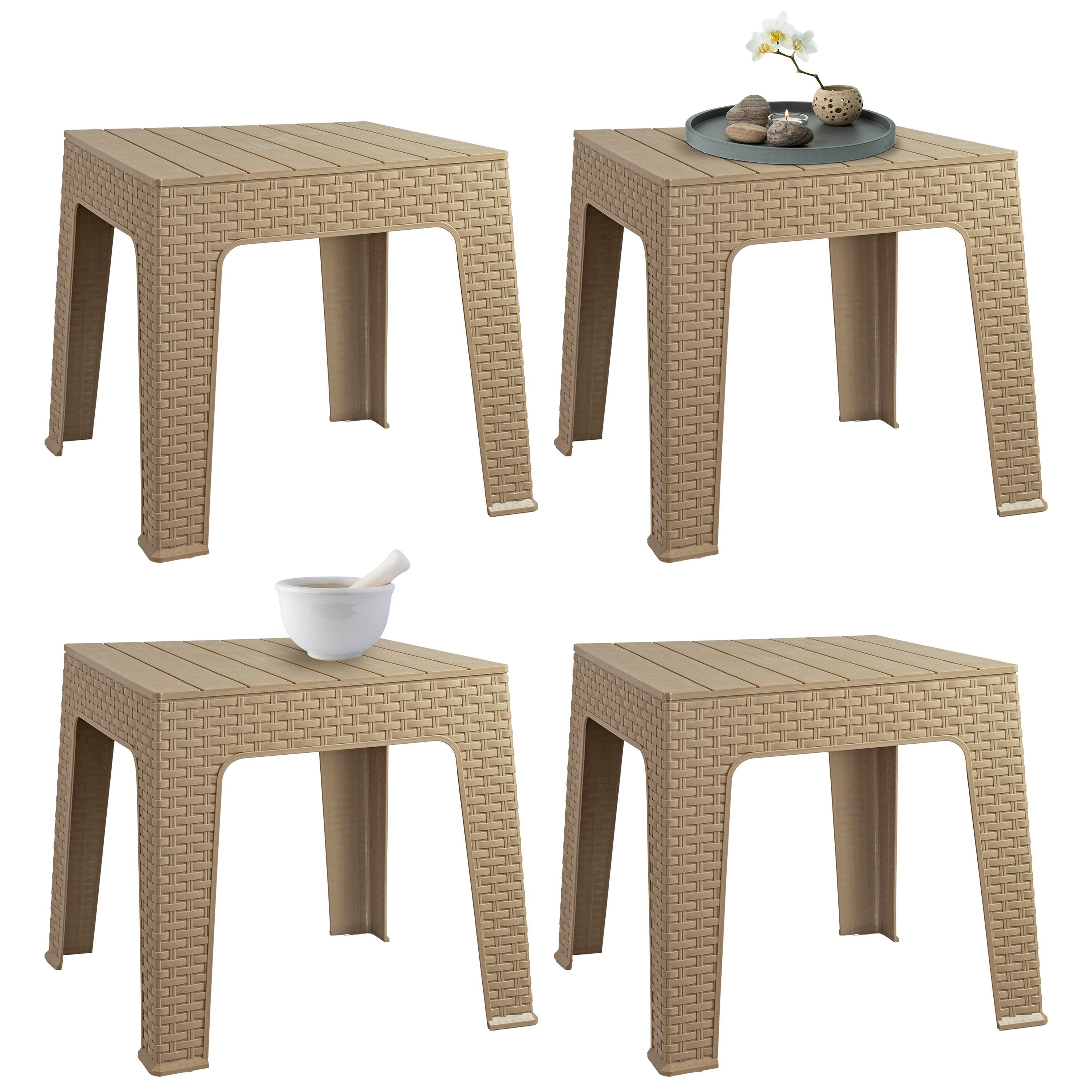 Alt View 9. Sunnydaze - 17.75" Plastic Square Patio Side Table - Set of 4 - Beige.