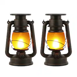 Oumilen - 2 Pack Vintage Solar Hurricane Lantern – IP44 Waterproof Hanging Lamp with Constant & Flame Modes for Patio