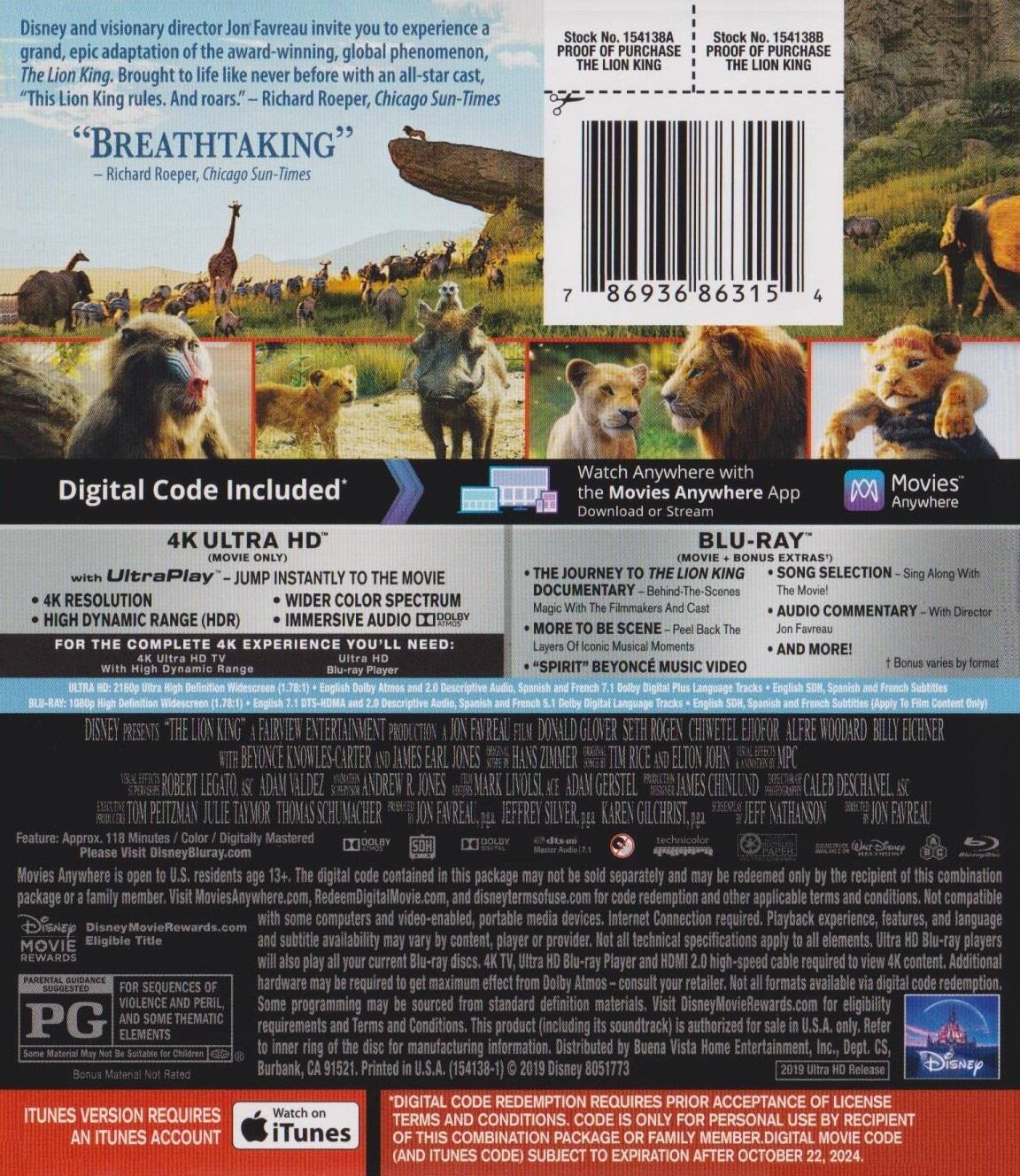 Alt View 1. The Lion King   - 4K Blu-Ray.