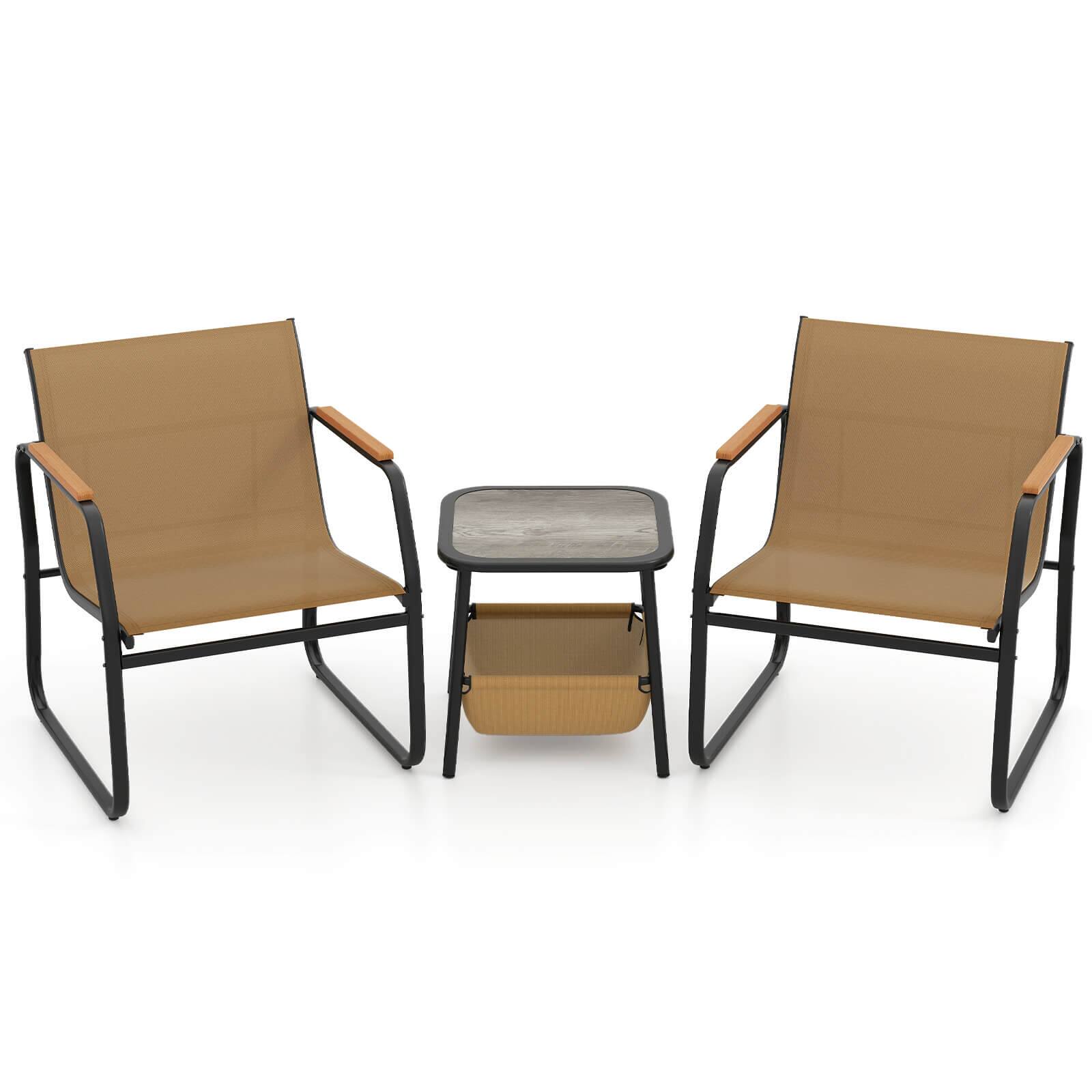 Alt View 9. Costway - Costway 3 PCS Patio Furniture Set with Breathable Mesh Fabric and Metal Frame Garden - Brown.