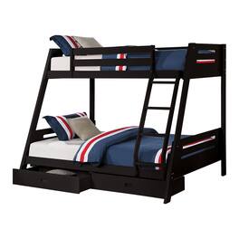 Vaczon - Twin Over Full Bunk Bed with Storage Drawers, Solid Wood Kids Bed Frame with Ladder and Safety Rails - Black